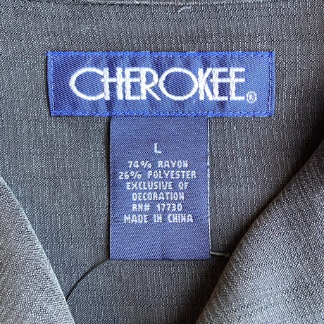 CHEROKEE カジノ・ラスベガス柄 刺繍 オープンカラーシャツ レーヨン混 チャコールグレー Lサイズ