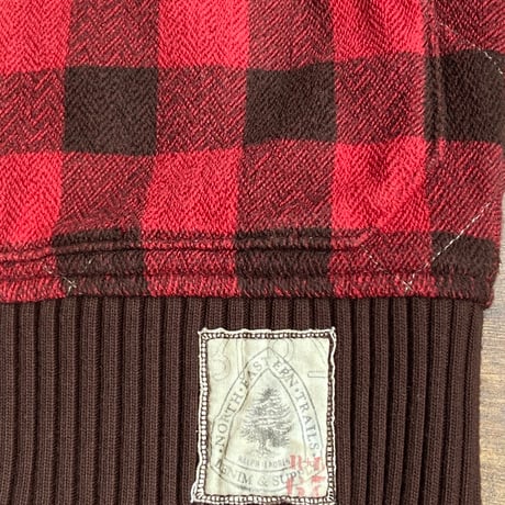 【DENIM & SUPPLY RALPH LAUREN】バッファローチェック キルティングベスト M  赤黒 ジップアップ 中綿入り コーデュロイ襟