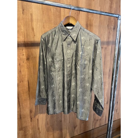 【SUNJOKER】 馬柄 総柄 シルクシャツ グレー系 M