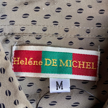 【Heléne DE MICHEL】 総柄 シルクシャツ M ベージュ系 コーヒー豆柄