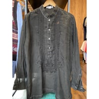 希少 MyBarong.com 100% シルク バロンタガログ 刺繍 シャツ L 古着 フィリピン民族衣装 立ち襟 アジアン
