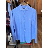【POLO Ralph Lauren】リネンシャツ Ｌ ブルー系 麻100％ ポニー刺繍