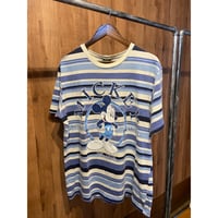 90s【MICKEY UNLIMITED】 マルチボーダー Tシャツ ブルー系  ディズニー ヴィンテージ JERRY LEIGH