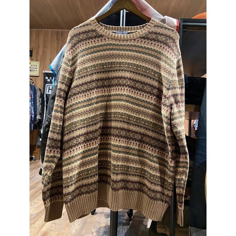 【LANDS' END 】フェアアイル柄 ニットセーター XL 46-48 アースカラー