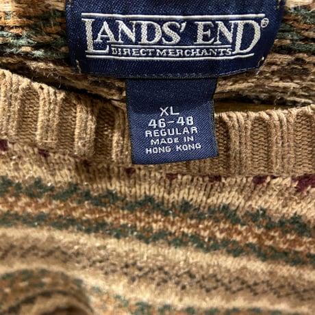【LANDS' END 】フェアアイル柄 ニットセーター XL 46-48 アースカラー