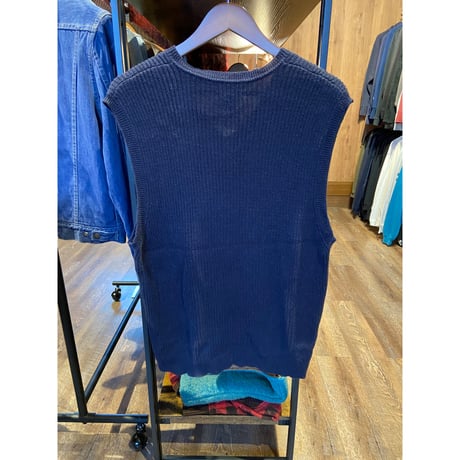 【LANDS' END】 Vネック ニットベスト L ネイビー 60% コットン / 40% アルパカ ペルー製