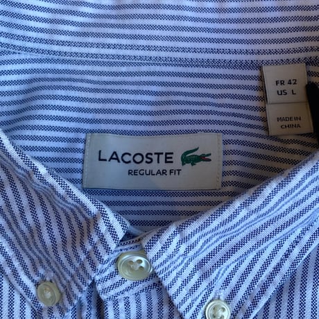 【LACOSTE】 ストライプ ボタンダウンシャツ ブルー×ホワイト レギュラーフィット FR 42 / US Lサイズ