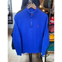 【POLO RALPH LAUREN】ハーフジップ コットンニット ロイヤルブルー Lサイズ レザー引手