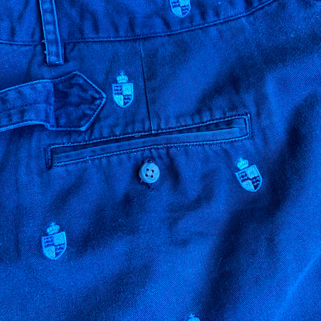 90s  【Polo by Ralph Lauren】 チノ ショートパンツ 紋章 エンブレム 総柄 刺繍 ネイビー W38
