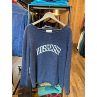 Hub&Spoke 日本製 HOSSEGOR プリントスウェット L ネイビー 霜降り ボートネック 切りっぱなし