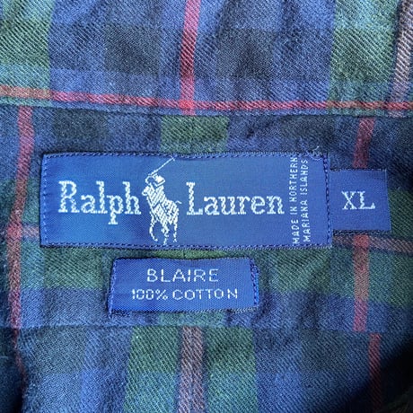【Polo Ralph Lauren】 BLAIRE ネルシャツ XL チェック柄 ボタンダウン リペアあり