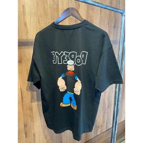 【POPEYE】 両面プリント キャラクターTシャツ ブラック Lサイズ ユニークバックプリント