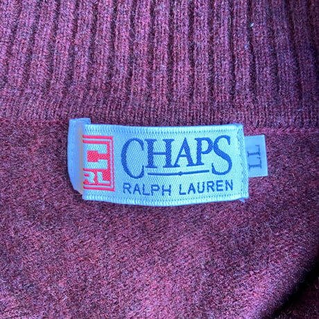 80's Vintage CHAPS RALPH LAUREN ウール ヘンリーネック ボーダーニット [Size:LL]