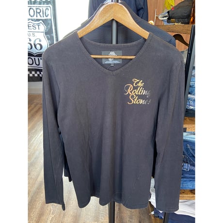 【The Rolling Stones】 1969ツアー Vネック ロングTシャツ L ブラック ゴールドプリント