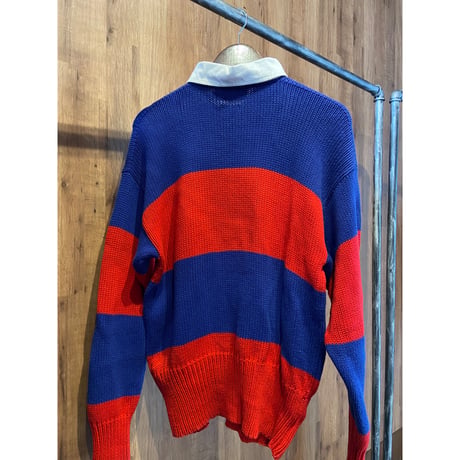 90s 【Polo Ralph Lauren】 コットンニット ラガーシャツ L ナイガイ社製 ヴィンテージ  襟付き 太ボーダー