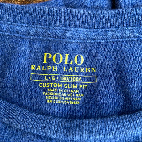 【POLO RALPH LAUREN】 ポケットTシャツ L ネイビー 霜降り カスタムスリムフィット ポニー刺繍 半袖