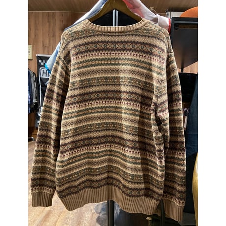【LANDS' END 】フェアアイル柄 ニットセーター XL 46-48 アースカラー