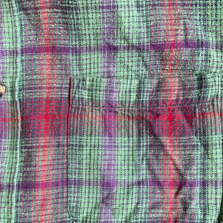 CAMBRIDGE CLASSICS ネルシャツ XL グリーン/パープル チェック ボタンダウン リペア済み
