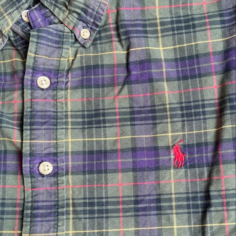 【RALPH LAUREN】 カスタムフィット チェック ボタンダウン シャツ グリーン XL