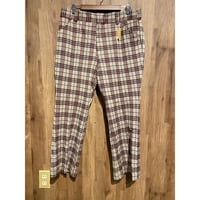 【古着】レトロ チェック柄 スラックス / トラウザーズ パンツ 秋冬 ツイード調 テーパード 赤 紺 ベージュ