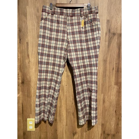 【古着】レトロ チェック柄 スラックス / トラウザーズ パンツ 秋冬 ツイード調 テーパード 赤 紺 ベージュ