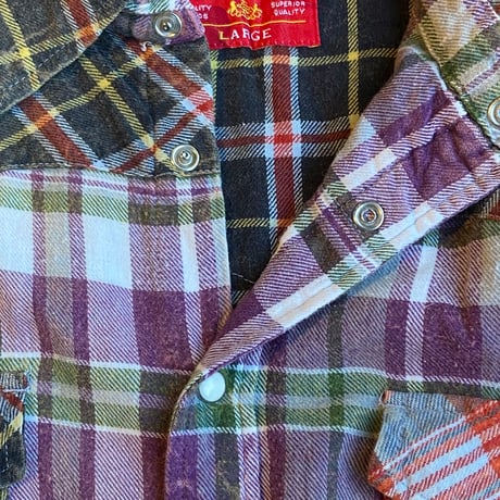 【Woolrich】クレイジーパターン チェック ウエスタンシャツ (L) パッチワーク マルチカラー スナップボタン