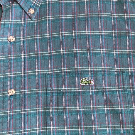 【LACOSTE】日本製 チェック柄 ボタンダウンシャツ　サイズ3　ワンポイントロゴ 緑×赤