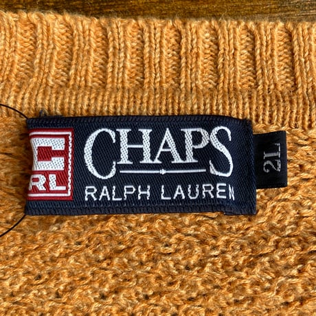 90s 【CHAPS Ralph Lauren】 コットンリネン ローゲージ編み ニットセーター オレンジ系 2L