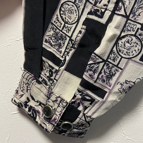 【Y&L】ウォッシュドシルクシャツ　90sヴィンテージ　モノトーン総柄シャツ