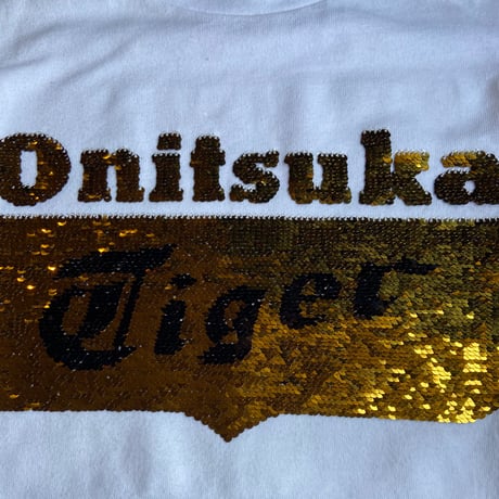 【Onitsuka Tiger】 スパンコール ロゴTシャツ L ゴールド