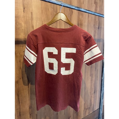 60s-70s復刻 【Champion】 ランタグ フットボールTシャツ バーガンディ M 65 ナンバリング