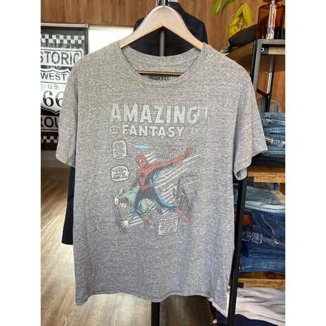 MARVEL スパイダーマン AMAZING FANTASY #15 コミック表紙プリント Tシャツ L グレー 霜降り