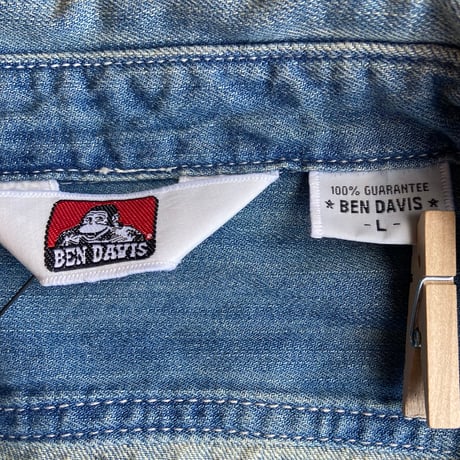【BEN DAVIS】ヴィンテージ加工 シャンブレー ワークシャツ バックプリント L