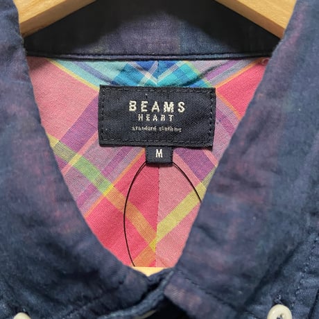 【BEAMS HEART】裏地カラフルチェック長袖ボタンダウンシャツ　M