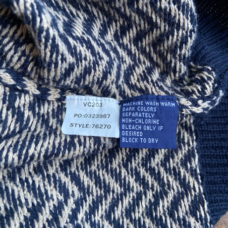 90s 【CHAPS Ralph Lauren】 ヘリンボーン総柄 Vネック コットンニットセーター ネイビー S