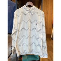 【A BATHING APE】希少 BAPE UKフラッグタグ スタージグザグ柄 ボタンダウンシャツ L 白/黒 星 アベイシングエイプ