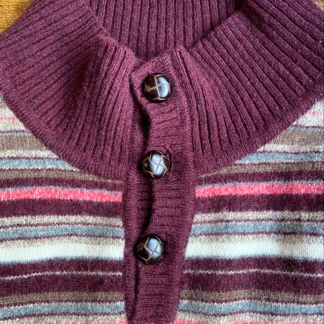 80's Vintage CHAPS RALPH LAUREN ウール ヘンリーネック ボーダーニット [Size:LL]