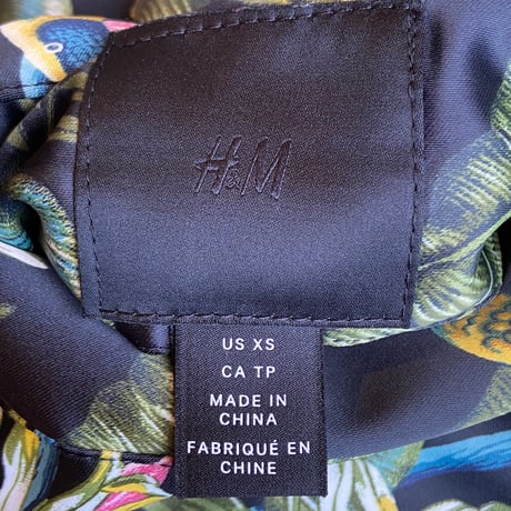 【H&M】 リバーシブル ボンバージャケット ボタニカル総柄 × ブラックサテン US XSサイズ