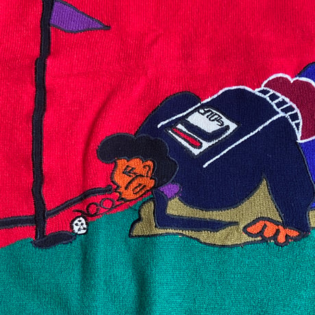 【FILA】  ヴィンテージ ウールニット セーター レッド Lサイズ ゴルフ刺繍 90s レトロ