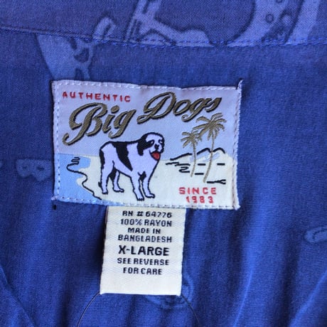【BIG DOGS】レーヨン 100% バックプリント アロハシャツ XL  セントバーナード 犬柄 ビール カクテル