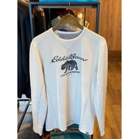 【Eddie Bauer】 熊プリント ワッフル長袖Tシャツ M/アイボリー/LIVE YOUR ADVENTURE