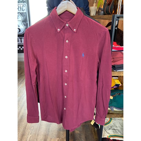 【POLO RALPH LAUREN】 メッシュ素材 ボタンダウンシャツ ワインレッド S