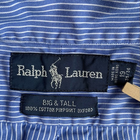 【Polo Ralph Lauren】 ピンポイントオックスフォード ストライプシャツ BIG & TALL 19サイズ ブルー