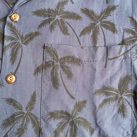 【TWO PALMS】MADE IN HAWAII レーヨン100% パームツリー柄 半袖オープンカラーアロハシャツ ネイビーM