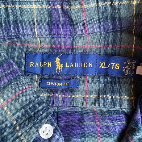 【RALPH LAUREN】 カスタムフィット チェック ボタンダウン シャツ グリーン XL