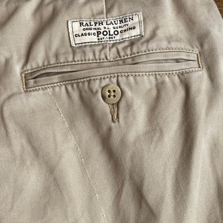 90s 【Polo by Ralph Lauren】 ANDREW PANT 2タック チノトラウザーズ ベージュ 34/30 マカオ製