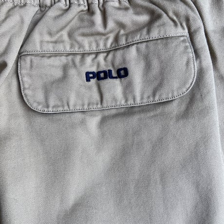 90s名作【Polo by Ralph Lauren】 イージーチノパンツ L ベージュ  紐・ゴム仕様 ポニー刺繍 香港製
