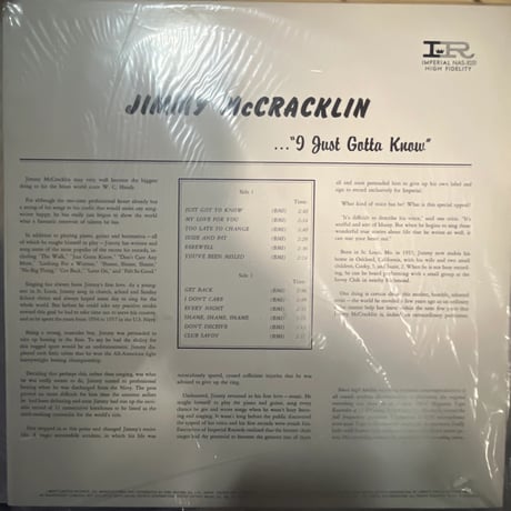 JIMMY McCRACKLIN/ I JUST GOTTA KNOW