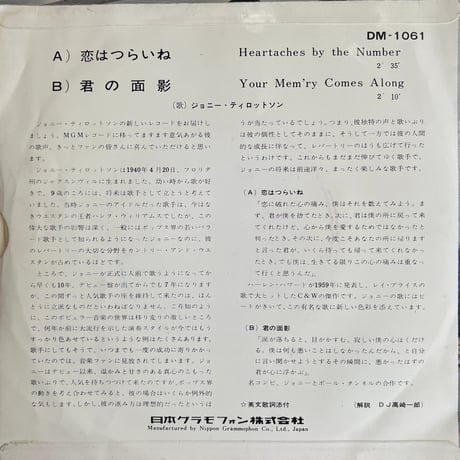 JOHNNY TILLOTSON/ HEARTACHES BY THE NUMBER