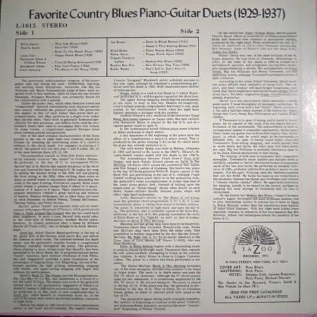 V.A./FAVORITE COUNTRY BLUES PIANO- GUITAR DUETS